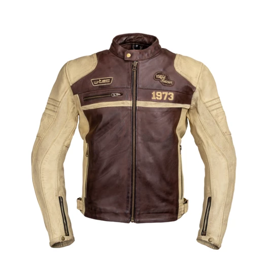 Męska skórzana kurtka motocyklowa W-TEC Retro - Kolor czarno-brązowo-beżowy, Rozmiar L